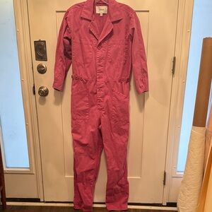 Pink 3/4 Sleeve Pistola Button Coverall Jumpsuit